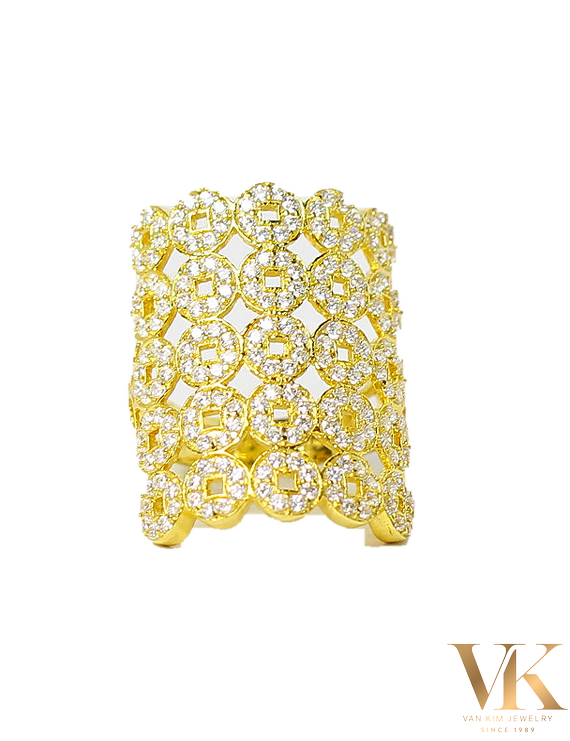 Nhẫn Bản Lớn Kim Tiền Đính Đá 10K006637